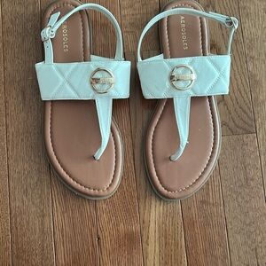 New Aerosoles White and Brown Women's Sandals with gold trim